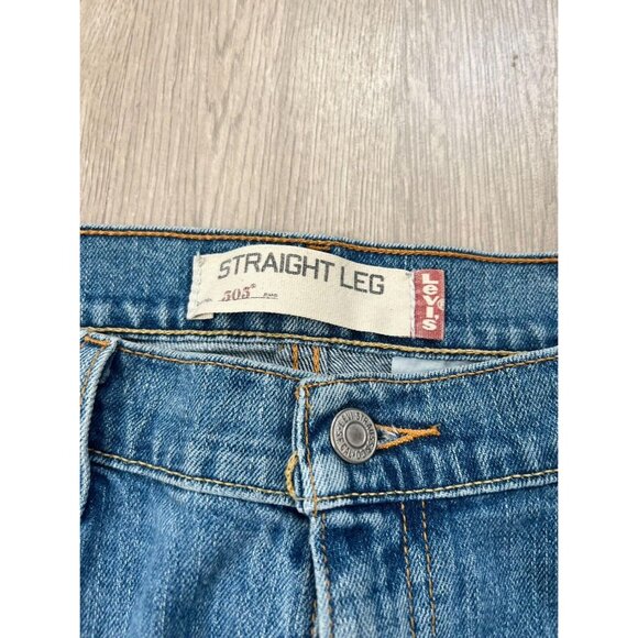 Levis 505 Jeans Womens 12M W34 Blue Med Wash Stretch Straight Leg Grunge - Picture 2 of 9